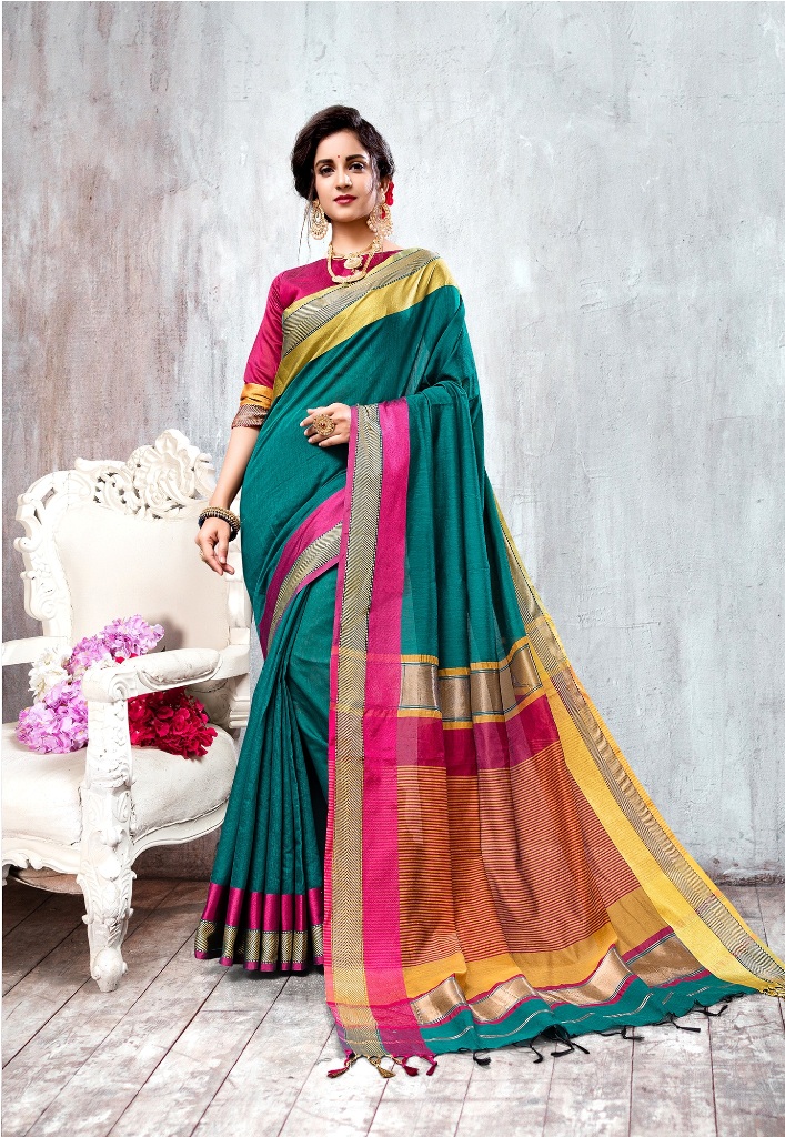 HEAVY MULTI COLOUR COTTON SILK SAREE 