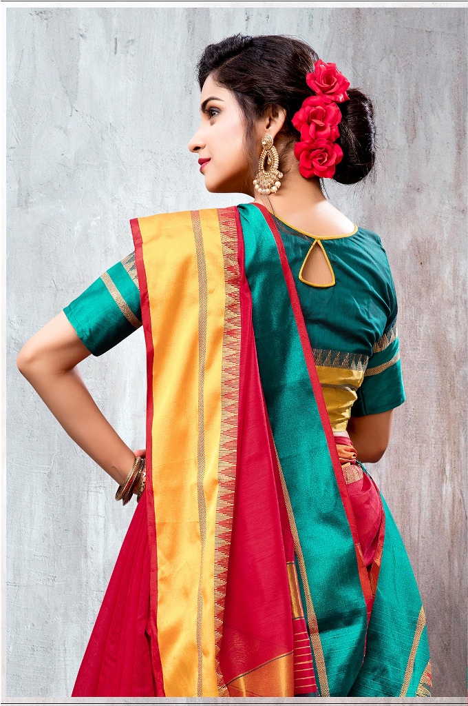 HEAVY MULTI COLOUR COTTON SILK SAREE 