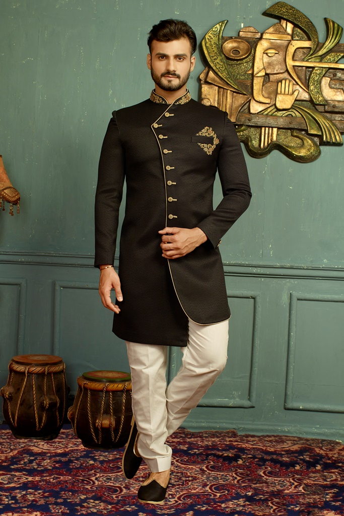 Men nawabi Cotton Indo Western Black