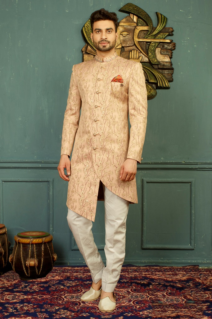 Men nawabi Cotton Indo Western Peach