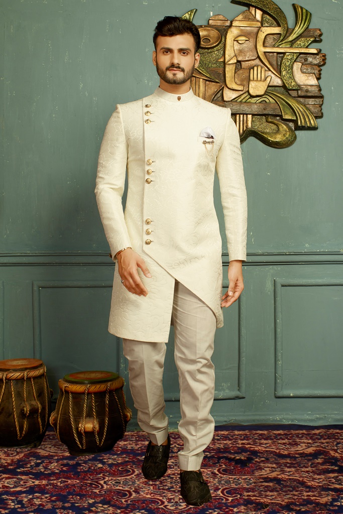 Men nawabi Cotton Indo Western Off White