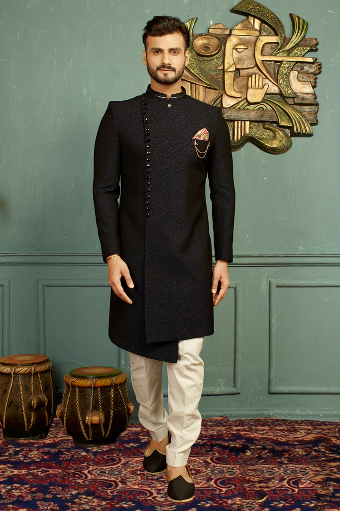 Men nawabi Cotton Indo Western Blue & Black