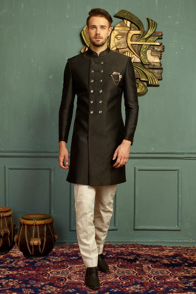 Men nawabi Cotton Indo Western Black