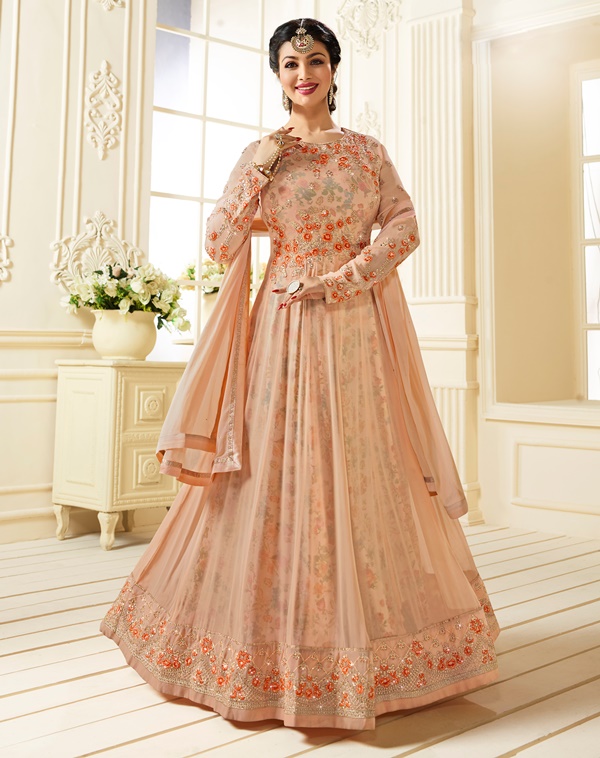 Partywear Georgette Light Peach Kameez