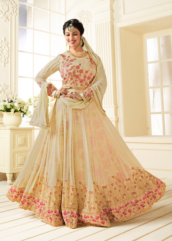 Partywear Georgette Light Cream Kameez