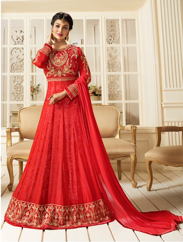 Partywear Georgette Light Red Kameez