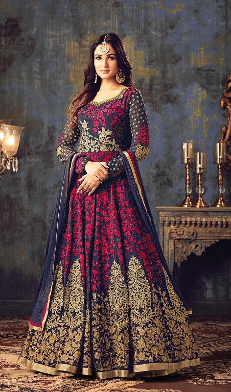 Designer Embroidery Red Black Georgette Anarkali Suit