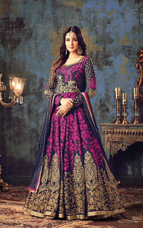 Designer Embroidery Pink Black Georgette Anarkali Suit