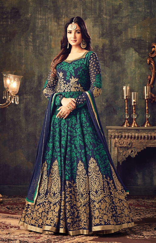 Designer Embroidery Green Black Georgette Anarkali Suit