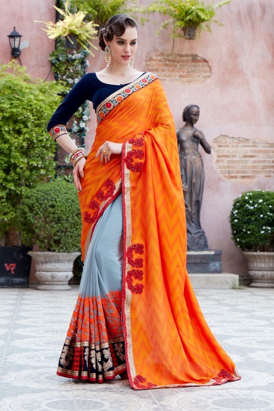 Designer Embroidery Pink Georgtte &Jecart Saree