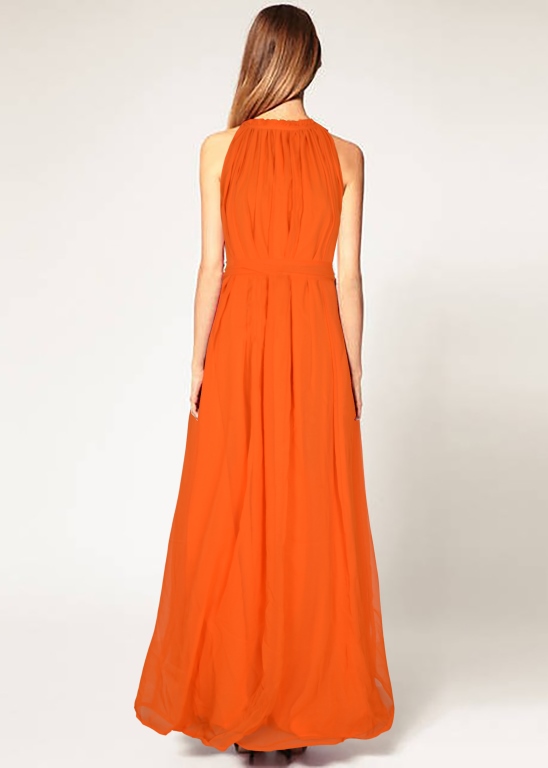 Designer Print Long Orange Gown