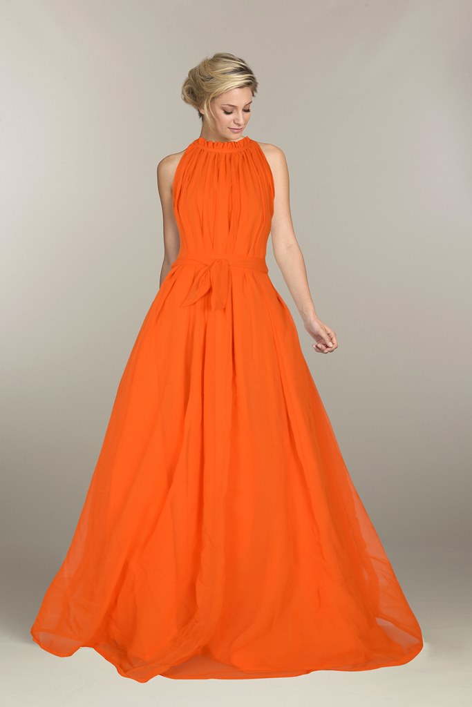 Designer Print Long Orange Gown