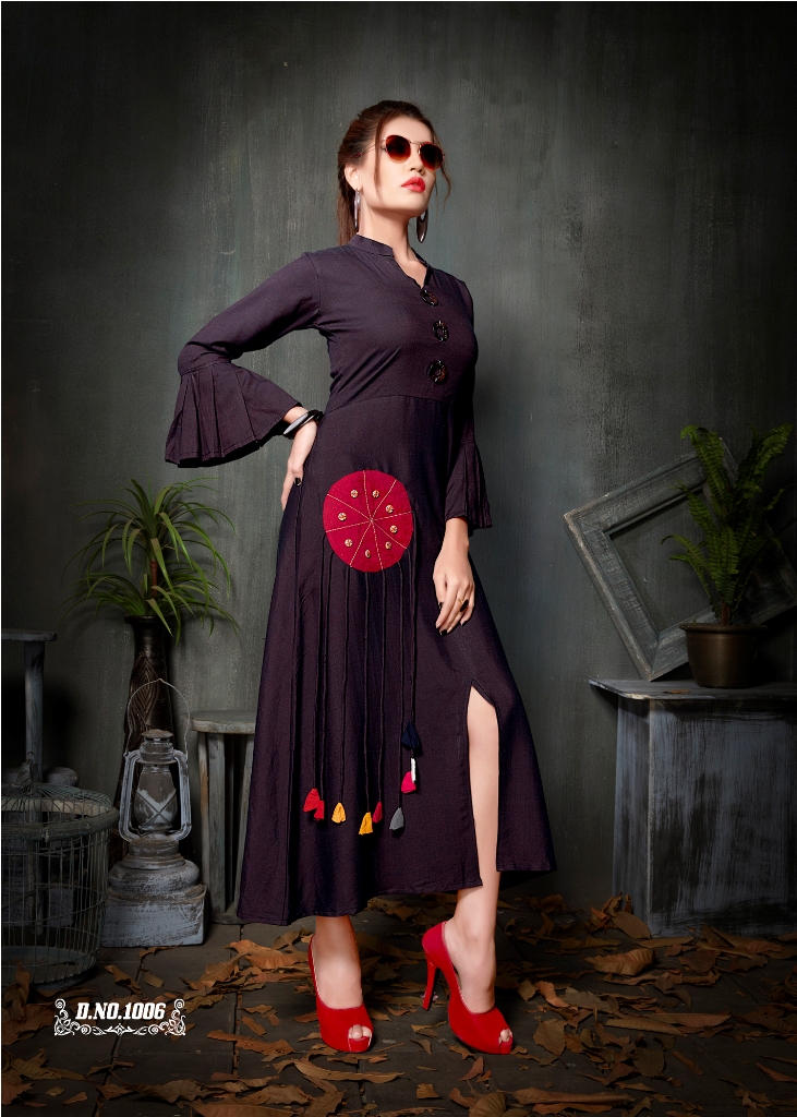 Partywear Designer Wine Rayon 2 Ton Fancy Kurti