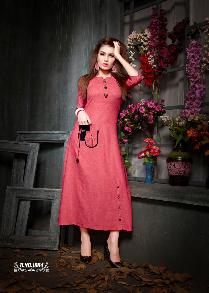 Partywear Designer Voilet Red Rayon 2 Ton Fancy Kurti