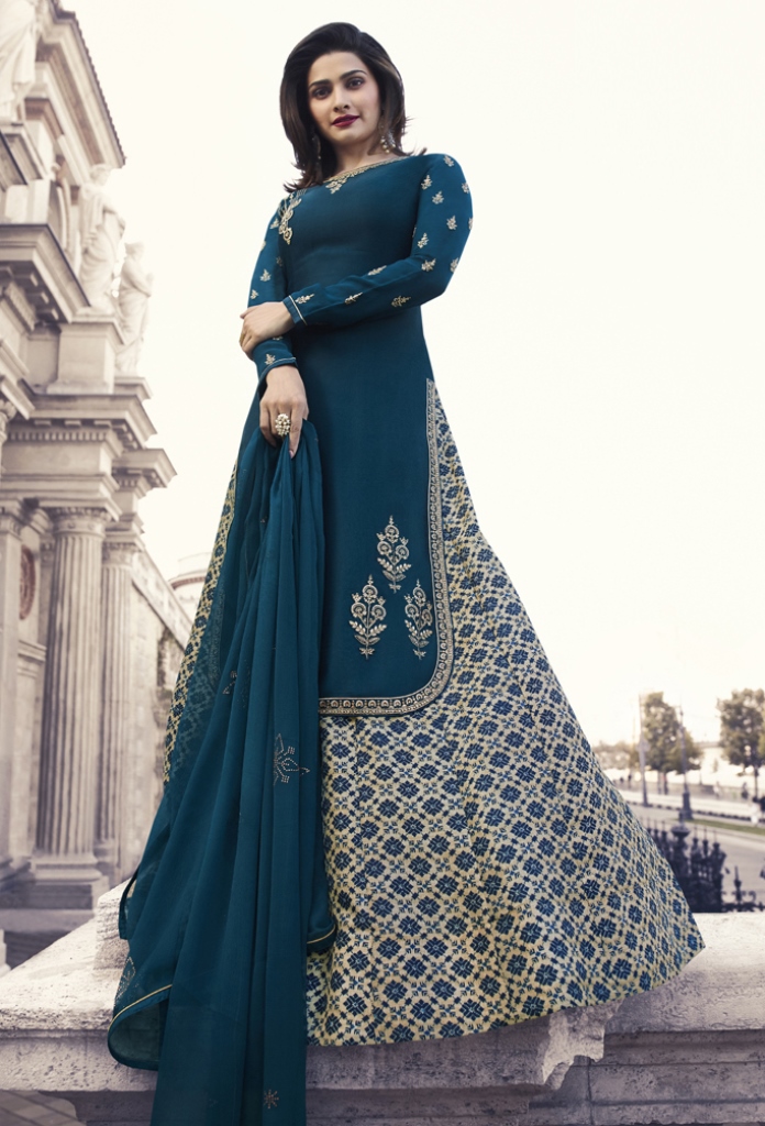 Georgette Satin Kameez Blue Color