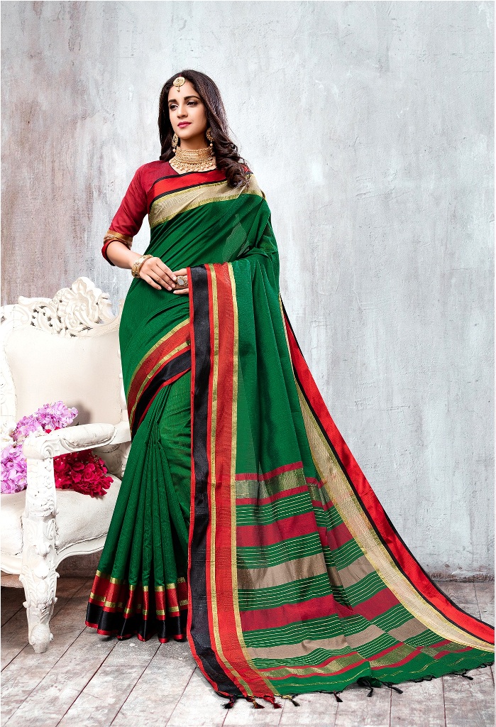 HEAVY MULTI COLOUR COTTON SILK SAREE 