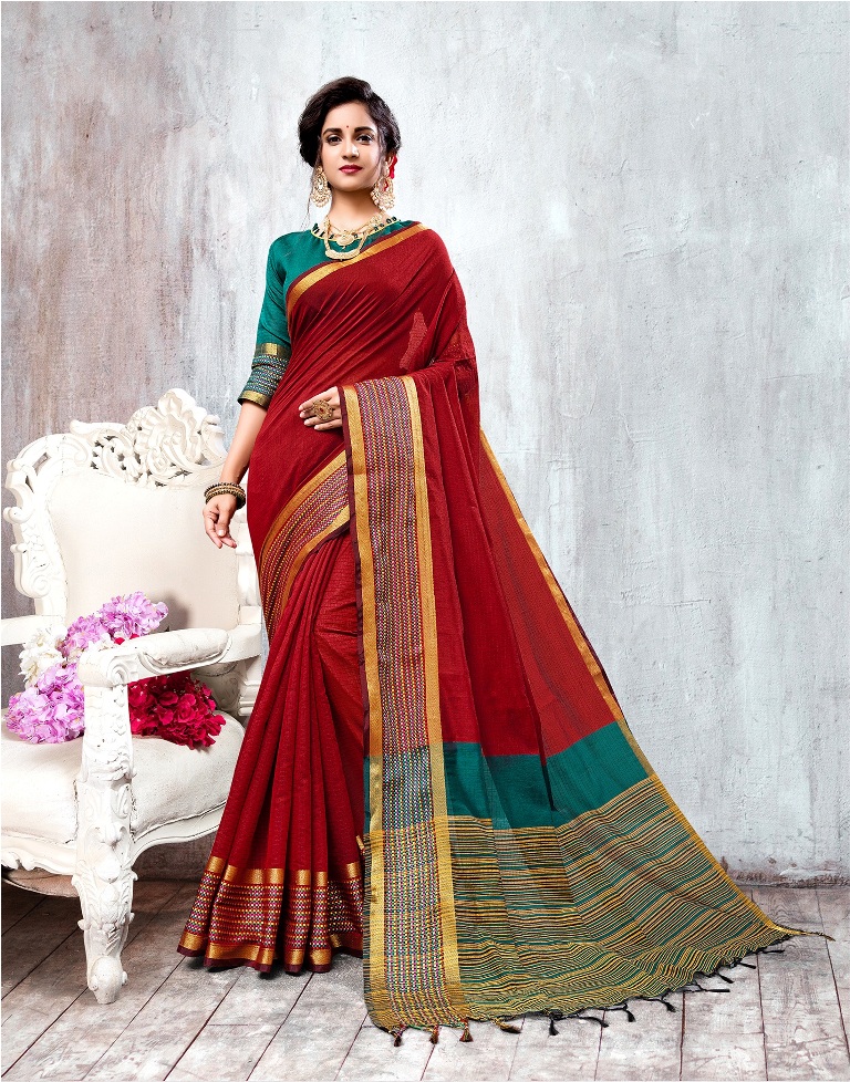 HEAVY MULTI COLOUR COTTON SILK SAREE 