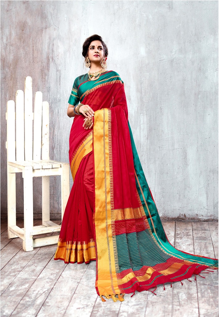 HEAVY MULTI COLOUR COTTON SILK SAREE 