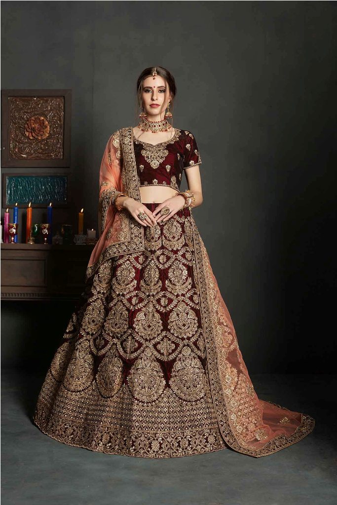 Latest Bridal Heavy Designer Lehenga Choli In Maroon