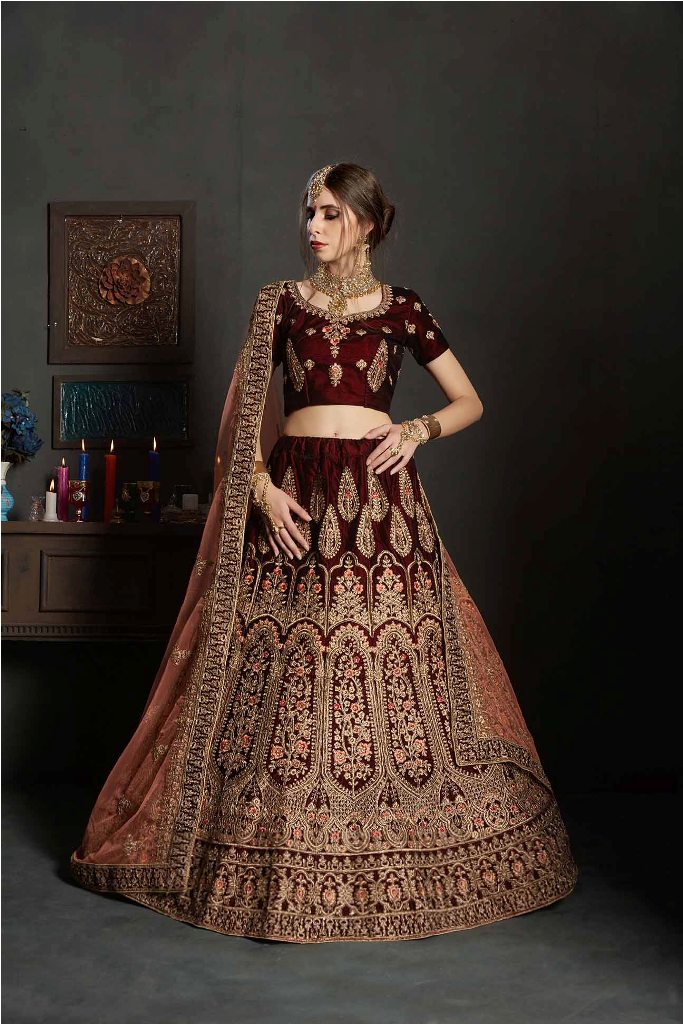 Latest Bridal Heavy Designer Lehenga Choli In Maroon