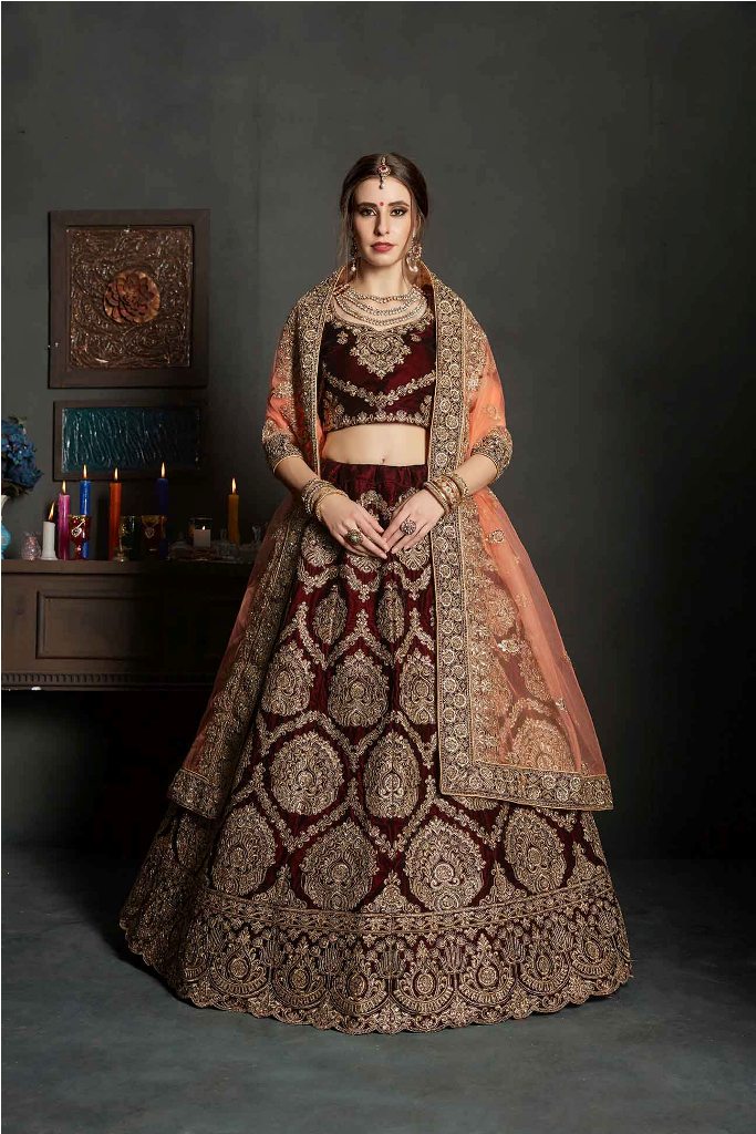 Latest Bridal Heavy Designer Lehenga Choli In Maroon