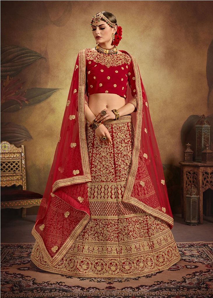 Beautified With Heavy Coding Jari Embroidery And Stone Work Bridal Lehenga