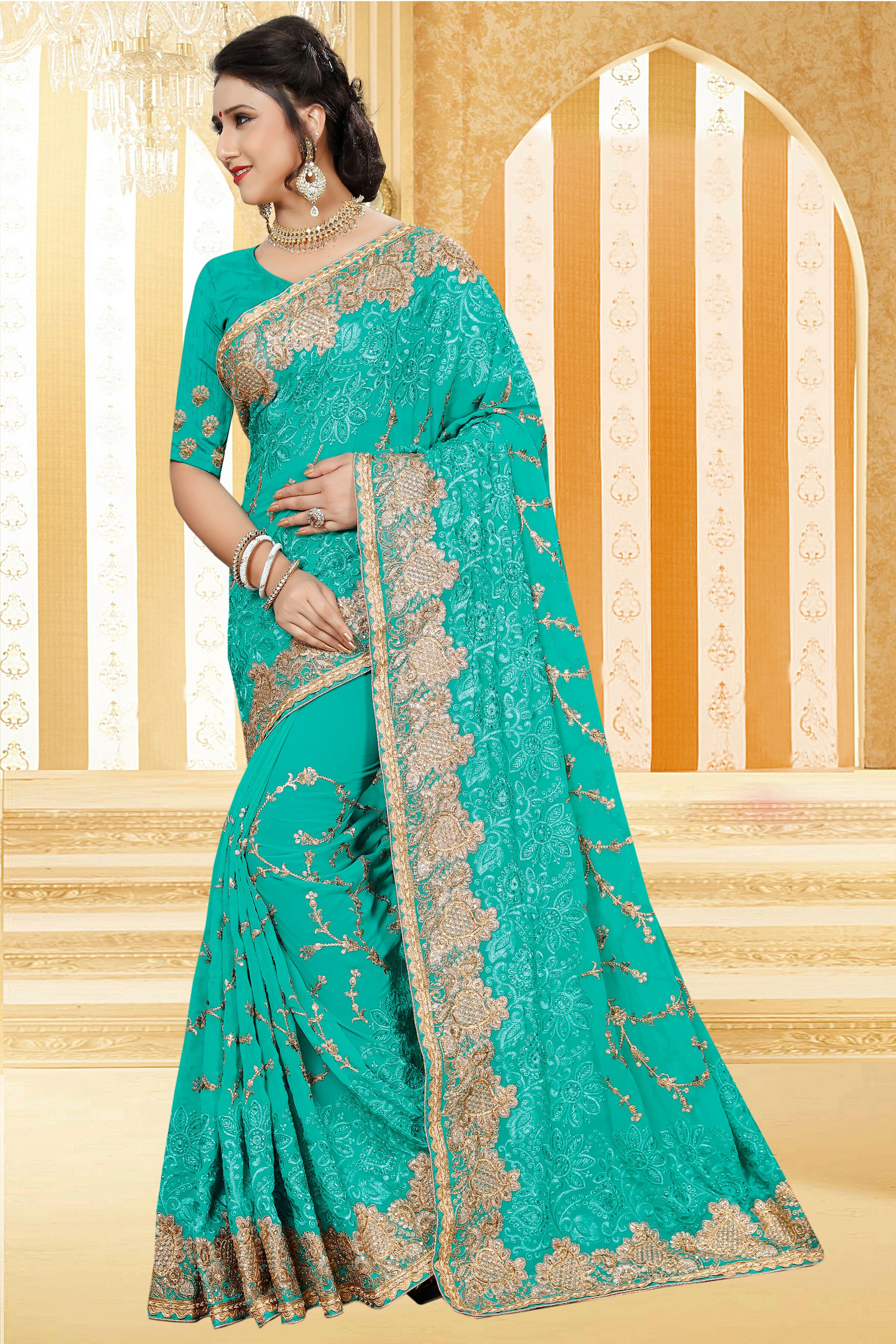 Enhance Your Personality Wearing This Heavy Embroidered Designer Saree