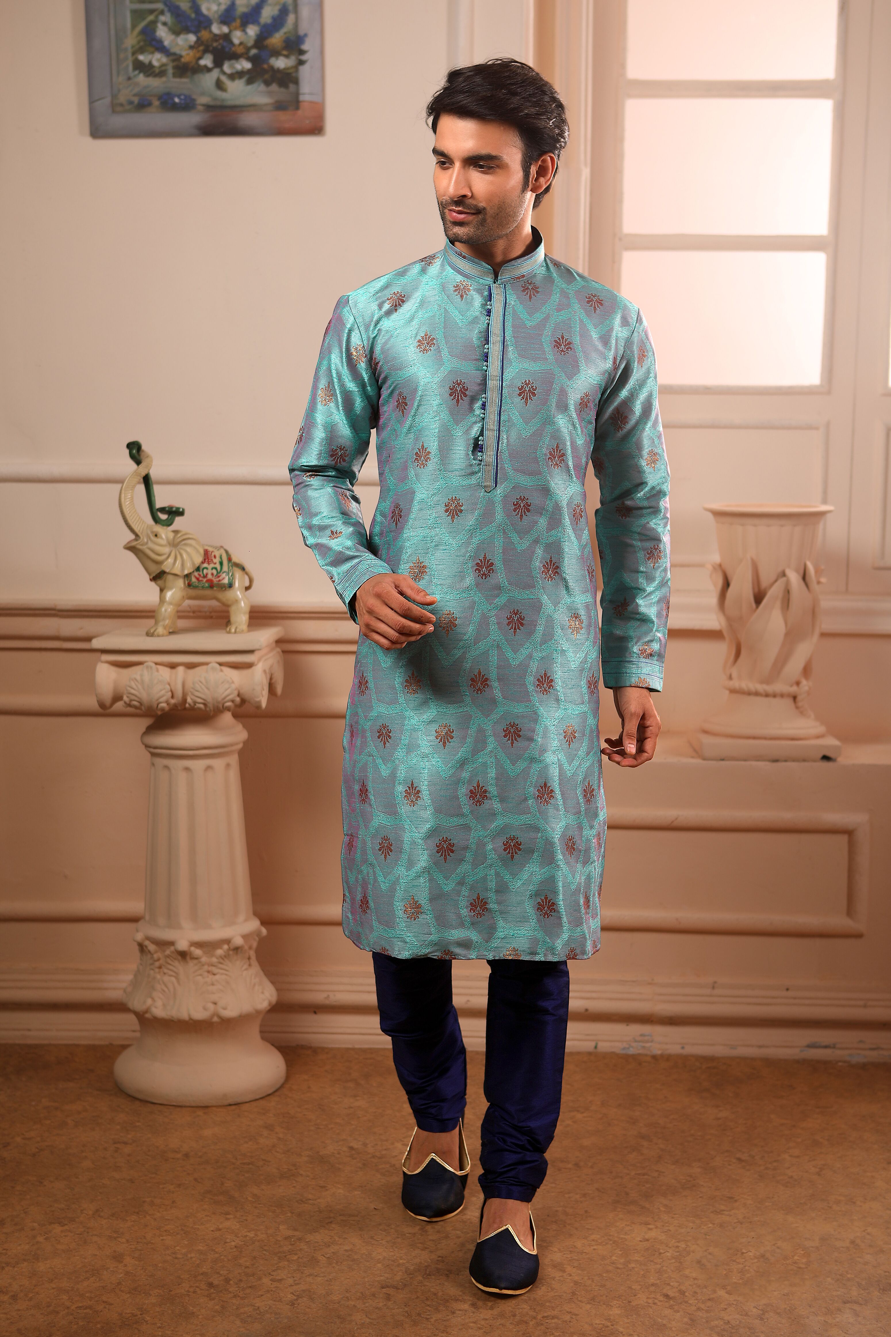 Partywear jaqurd Silk Brocade febric shut 