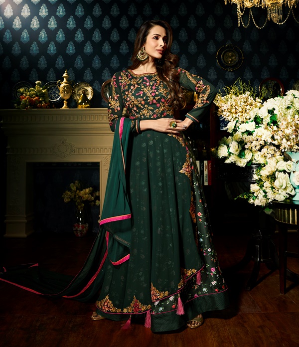 Faux Georgette Dark Green Long Salwar Suit