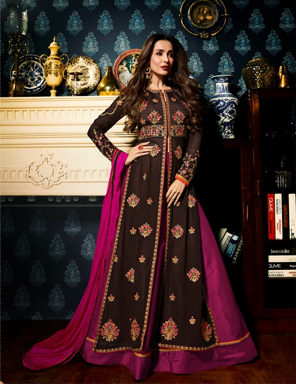 Faux Georgette Brown Long Salwar Suit