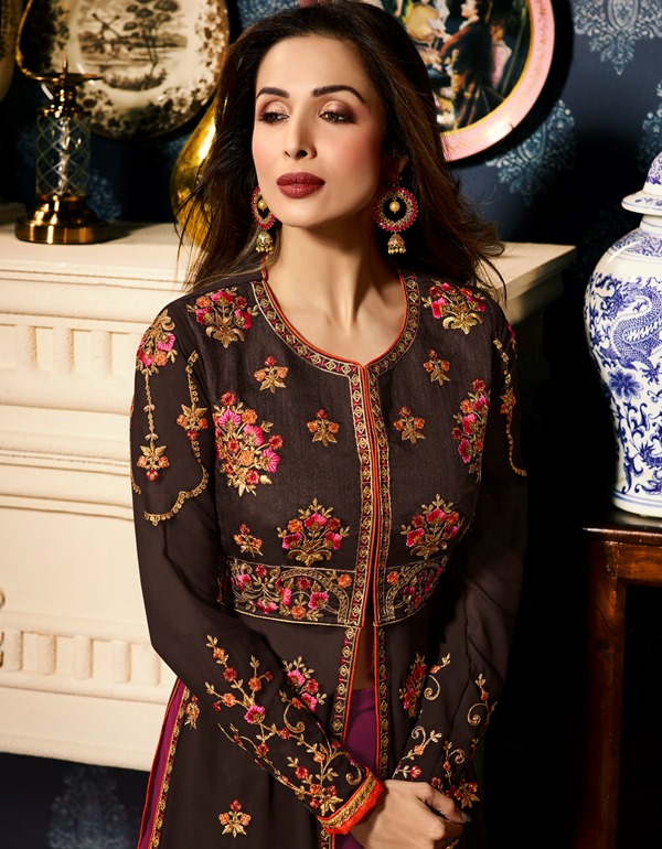 Faux Georgette Brown Long Salwar Suit