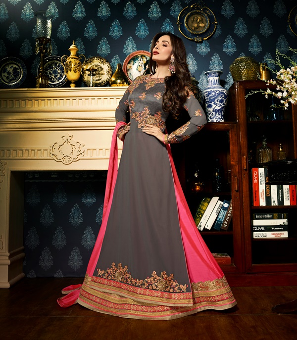 Faux Georgette Grey Long Salwar Suit