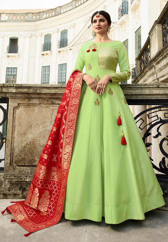 Silk Kameez Pista Green Color