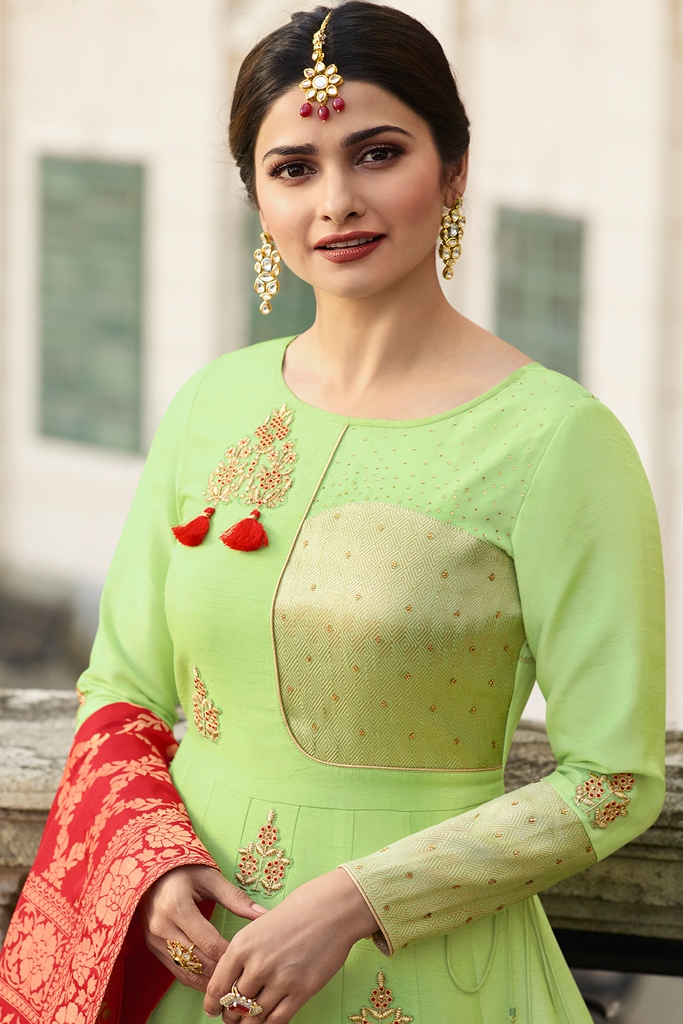 Silk Kameez Pista Green Color