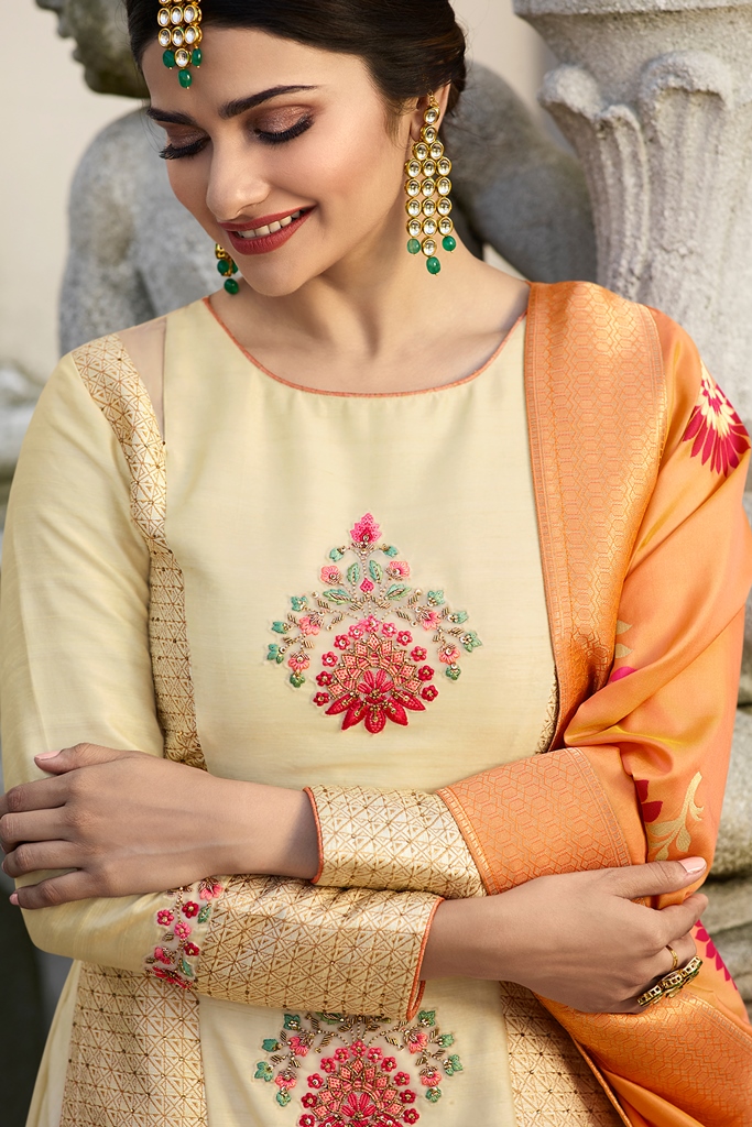 Silk Kameez Cream Color