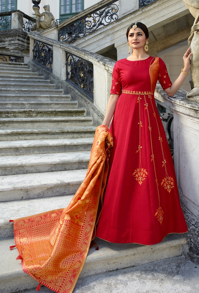 Silk Kameez Red color