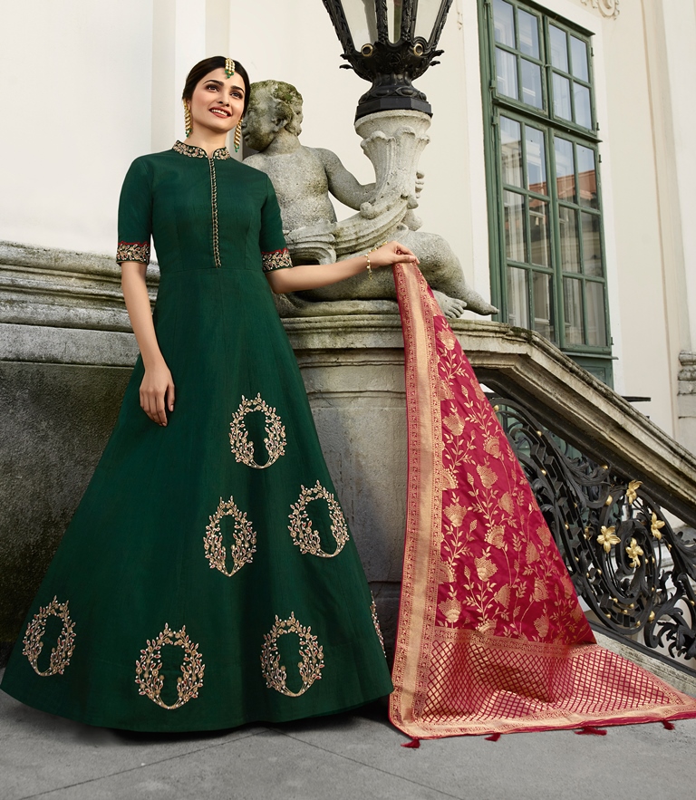 Silk Kameez Dark Green Color