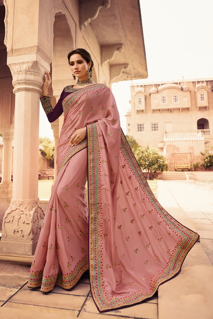 Barfi Silk Saree Baby Pink Color