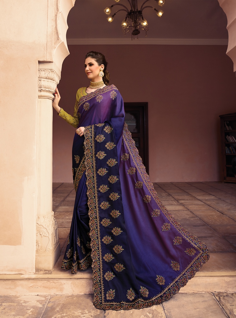 Barfi Silk Saree Royal Blue Color