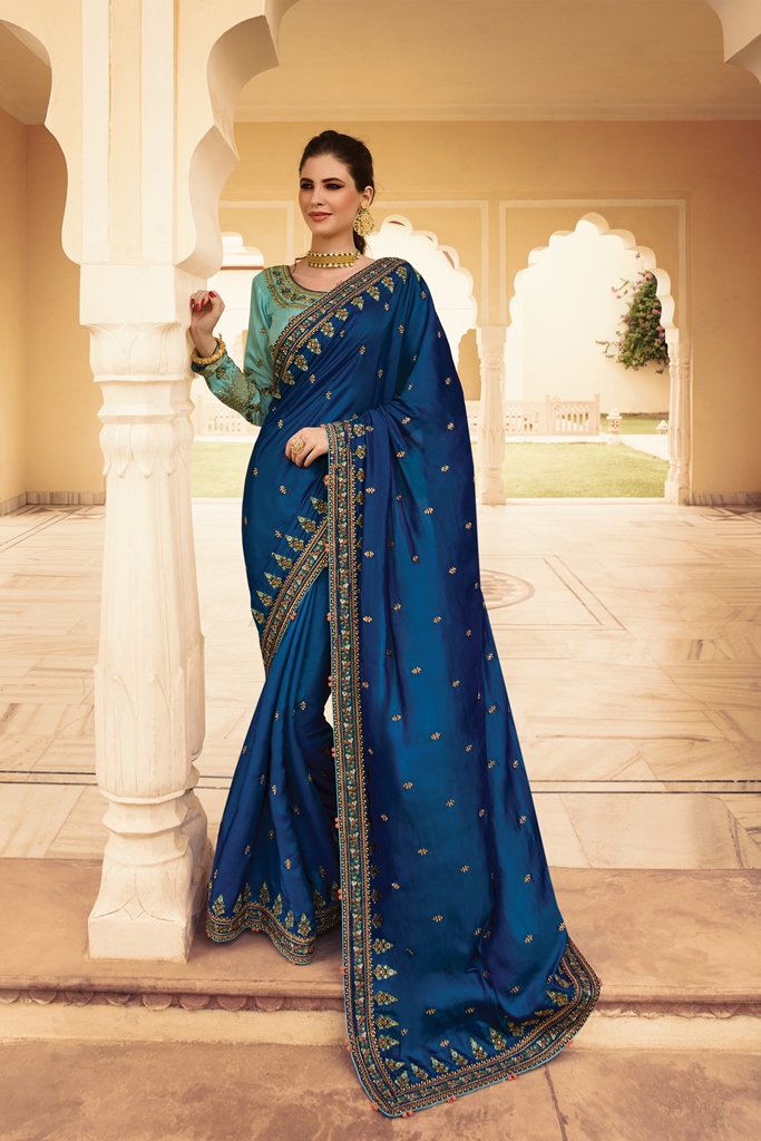 Barfi Silk Saree Navy Blue Color