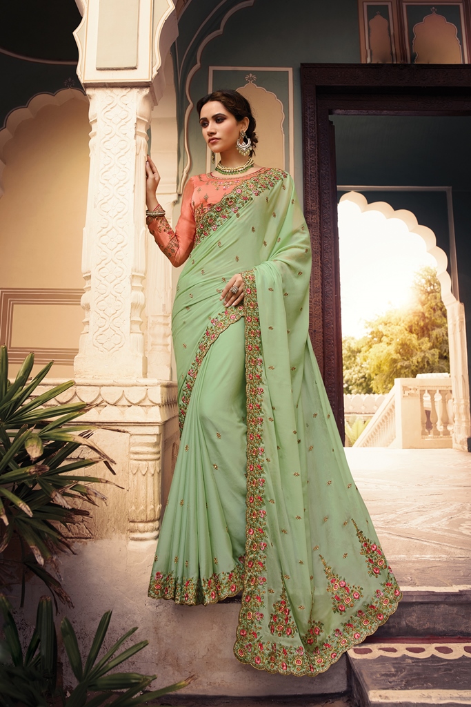 Barfi Silk Saree Dark Sea Green Color