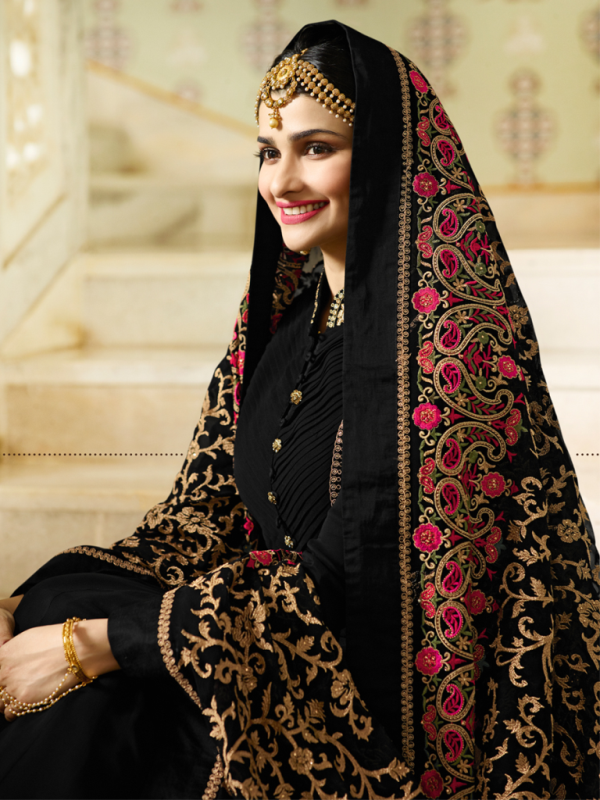 Designer Partywear Black Silk Anarkali Suit