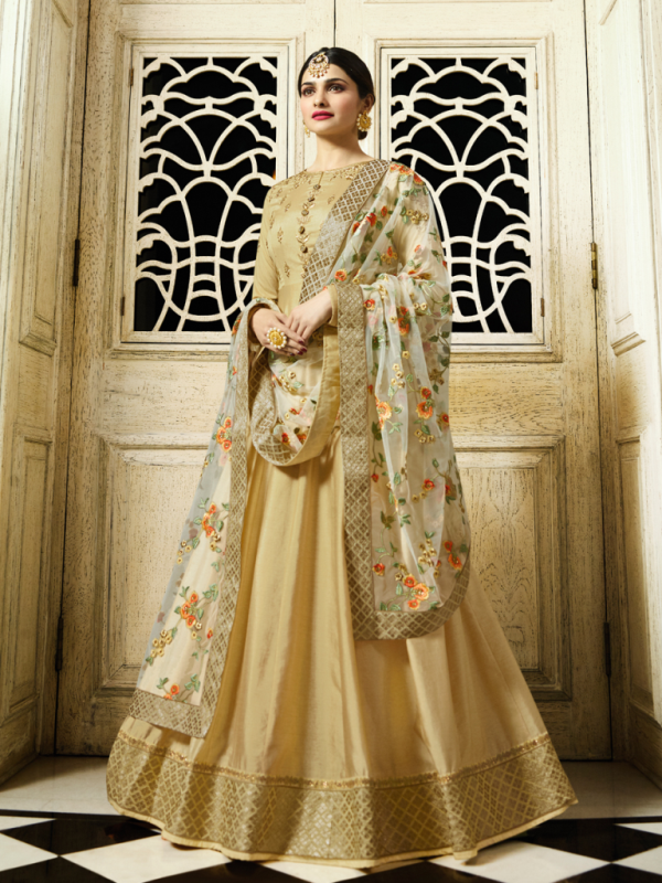 Designer Partywear Yellow Silk Anarkali Suit