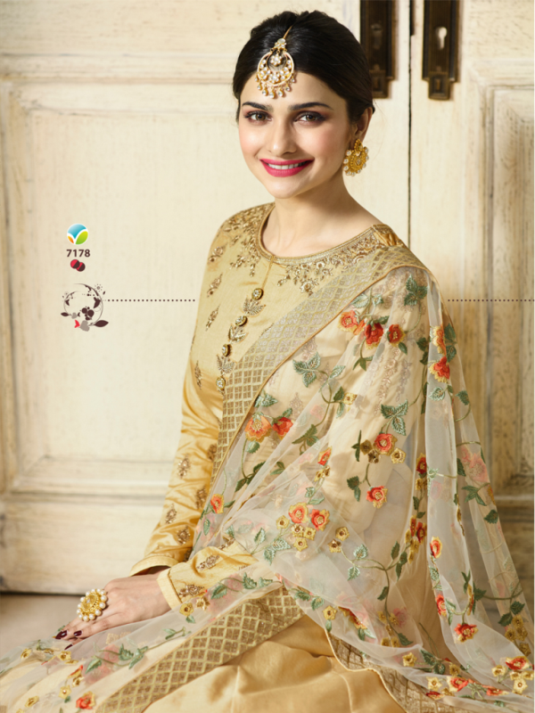 Designer Partywear Yellow Silk Anarkali Suit