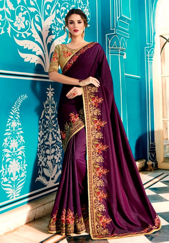 Heavy Barfi Silk Saree Wine Color