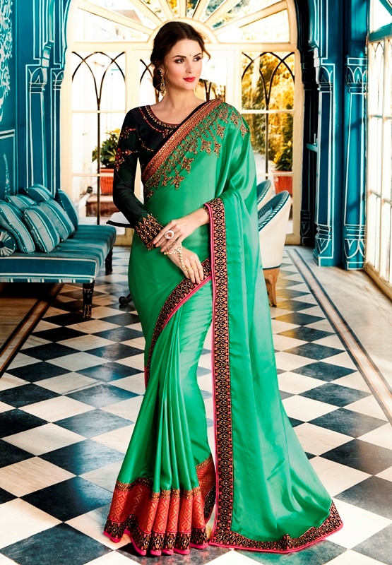 Heavy Barfi Silk Saree Parrot Green Color