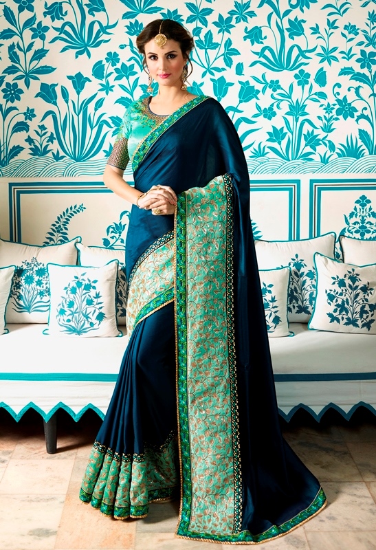 Heavy Barfi Silk Saree Navy Blue Color