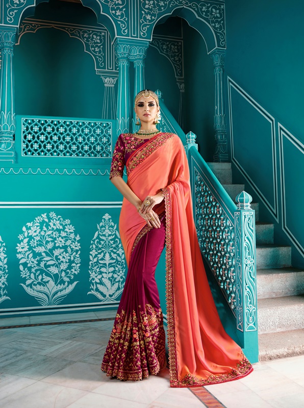 Barfi Silk & Satin Silk Pink & Wine Saree