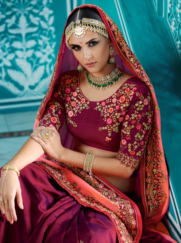 Barfi Silk & Satin Silk Pink & Wine Saree