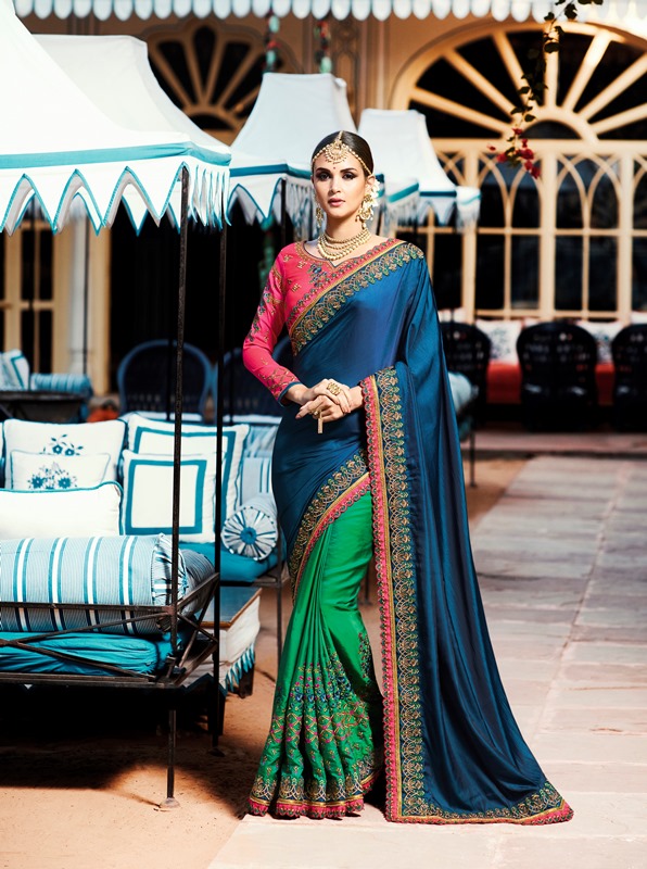 Barfi Silk Rama & Green Saree